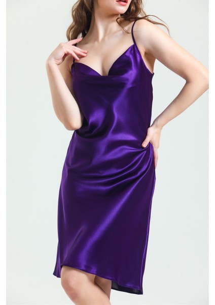 7790 Kadın Mor Degaje Yaka Saten Gecelik fiyatları