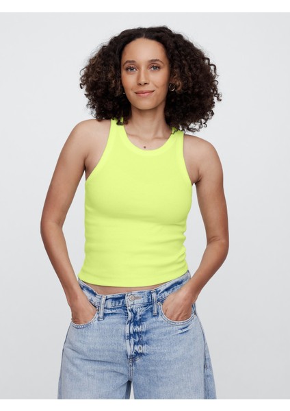 Kadın Açık Sarı Ribana Crop Atlet