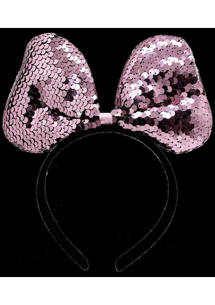 Renk Değiştiren Pullu Payetli Fiyonk Parti Tacı Pembe Gümüş Renk 20X16 cm