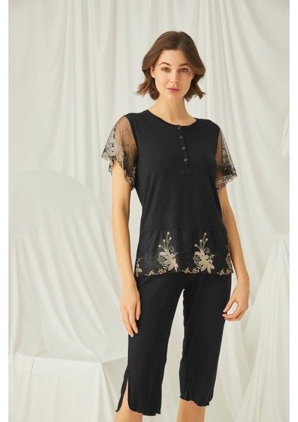 19172 Kadın Siyah Kapri Takım