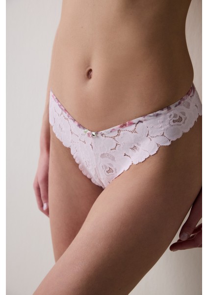 V Shape Lace Pembe Brezilian Külot