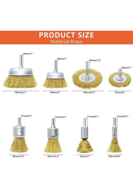 Pirinç Tekerlek Bardak Fırça Seti 8 Parça, Pirinç Tel Fırça Seti, Sarı (Yurt Dışından) fiyatları