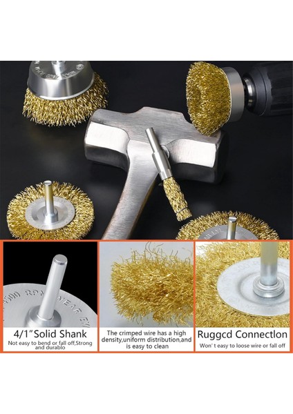 Pirinç Tekerlek Bardak Fırça Seti 8 Parça, Pirinç Tel Fırça Seti, Sarı (Yurt Dışından) indirimleri