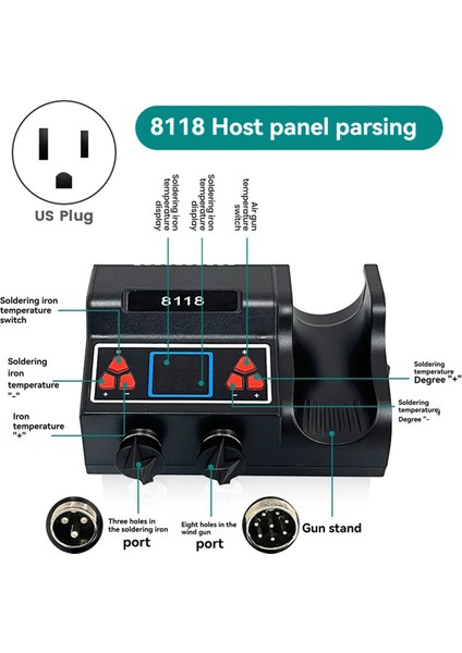 8118 Smd Yeniden Işleme Lehimleme Istasyonu 2'si 1 Arada Sıcak Hava ve Lehimleme Demiri Abd Fişi (Yurt Dışından) fırsatları