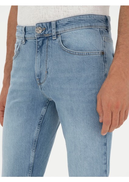 Erkek Açık Mavi Slim Fit Pamuk Karışımlı Jean Pantolon 50285607-VR003