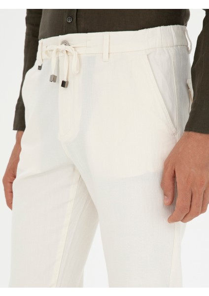 Erkek Ekru Carrot Fit Keten Karışımlı Kanvas Pantolon 50285371-VR019