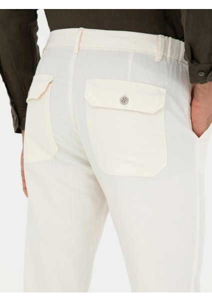 Erkek Ekru Carrot Fit Keten Karışımlı Kanvas Pantolon 50285371-VR019