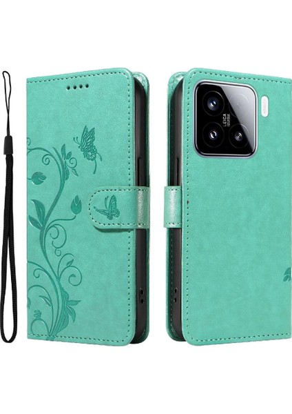 Xiaomi 15 Kabartmalı Kelebek ve Kart Yuvası Cüzdan Telefon Kılıfı (Yurt Dışından)