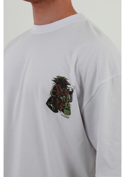 Old Tech-Oversize Tişört | Sırt Baskılı – Minimal Göğüs Desenli Unisex Tshirt