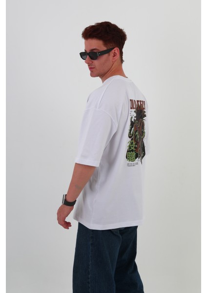 Old Tech-Oversize Tişört | Sırt Baskılı – Minimal Göğüs Desenli Unisex Tshirt