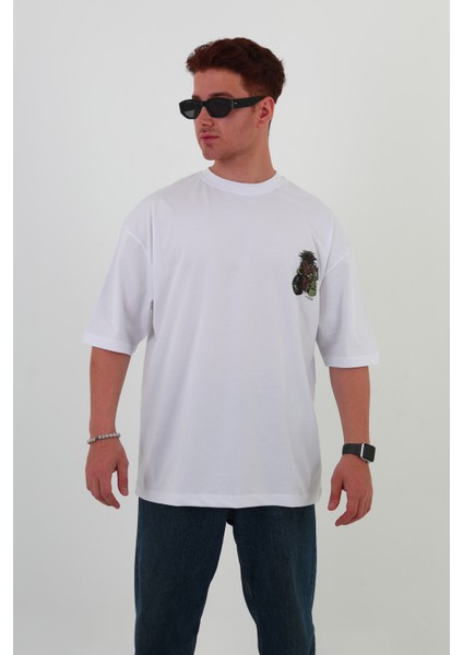 Old Tech-Oversize Tişört | Sırt Baskılı – Minimal Göğüs Desenli Unisex Tshirt