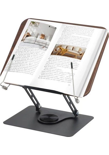 HT-907 Metal Ahşap Kitap Okuma Standı 360 Dönebilen Katlanabilir Masaüstü Rahle Laptop Standı Tablet