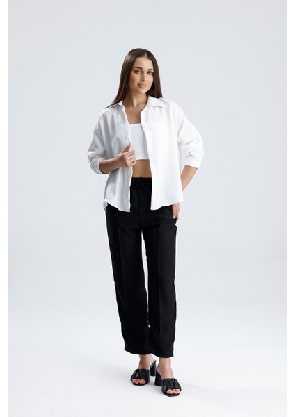 Kadın Oversize Alt Üst Takım – Gömlek ve Lastikli Pantolon Ikili Set fiyatları