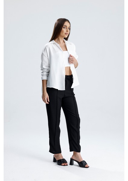 Kadın Oversize Alt Üst Takım – Gömlek ve Lastikli Pantolon Ikili Set modelleri