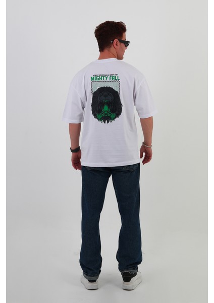 Mıghty Fall-Oversize Tişört | Sırt Baskılı – Minimal Göğüs Desenli Unisex Tshirt