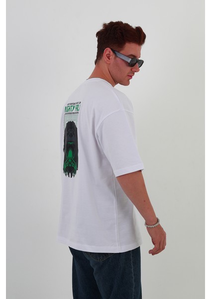 Mıghty Fall-Oversize Tişört | Sırt Baskılı – Minimal Göğüs Desenli Unisex Tshirt