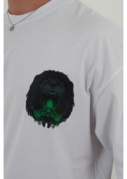 Mıghty Fall-Oversize Tişört | Sırt Baskılı – Minimal Göğüs Desenli Unisex Tshirt