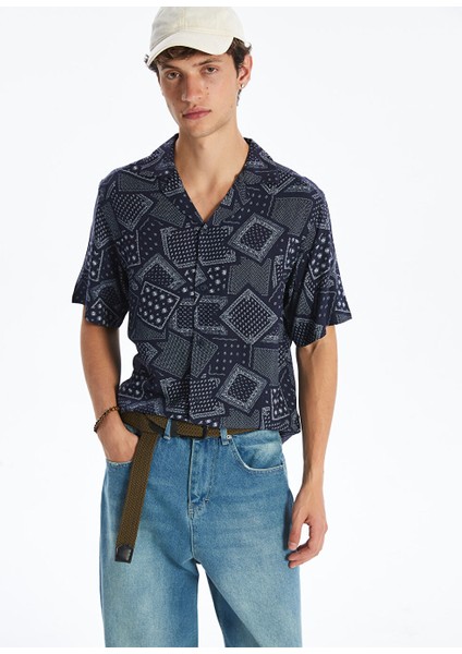 Yeni Sezon Regular Fit Kisa Kollu Desenli Viskon Erkek Gomlek - S5HR04Z8