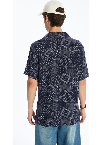 Yeni Sezon Regular Fit Kisa Kollu Desenli Viskon Erkek Gomlek - S5HR04Z8