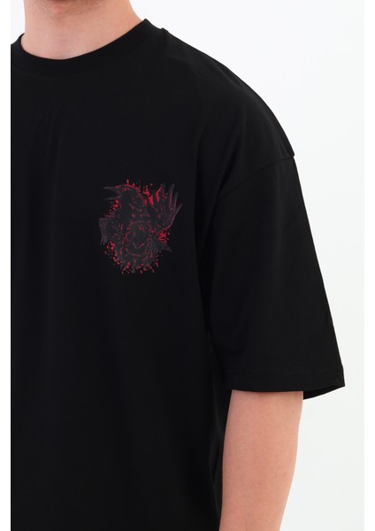 Crow-Oversize Tişört | Sırt Baskılı – Minimal Göğüs Desenli Unisex Tshirt