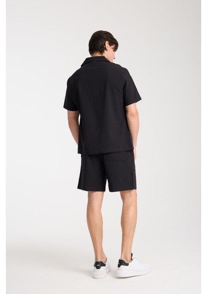 %100 Pamuk Erkek Keten Kombin – Slim Fit Gömlek ve Şort Takım |