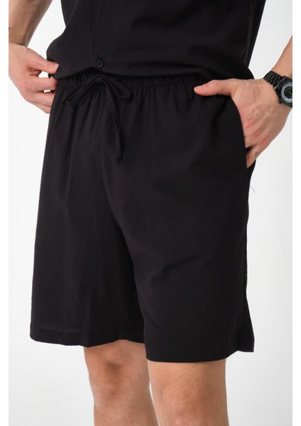 %100 Pamuk Erkek Keten Kombin – Slim Fit Gömlek ve Şort Takım |