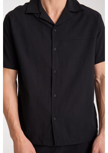 %100 Pamuk Erkek Keten Kombin – Slim Fit Gömlek ve Şort Takım |