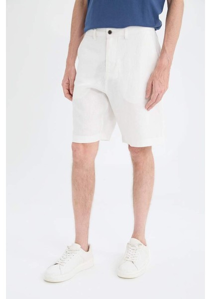 Yeni Sezon %100 Keten Regular Fit Yazlık Bermuda Şort