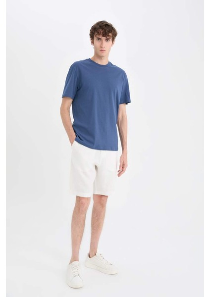 Yeni Sezon %100 Keten Regular Fit Yazlık Bermuda Şort