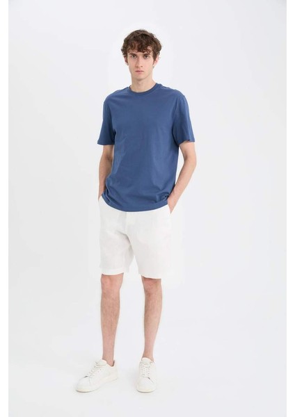 Yeni Sezon %100 Keten Regular Fit Yazlık Bermuda Şort