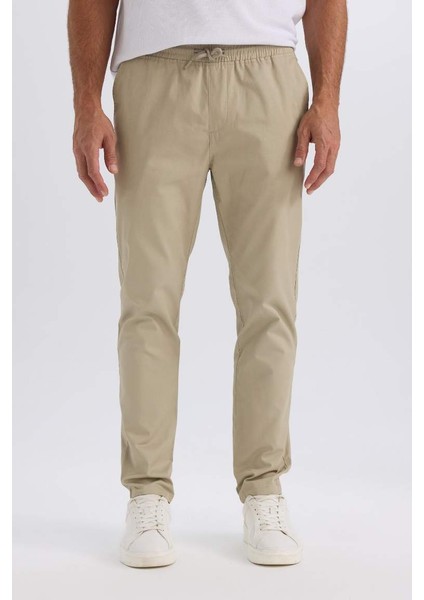 Yeni Sezon %100 Pamuk Yazlık Jogger Chino Pantolon Beli Bağcıklı Cepli Düz Paça