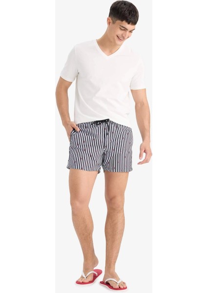 E0950 Siyah Çizgili File Astarlı Kısa Boy Deniz Şortu fiyatları