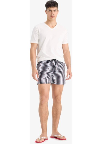 E0950 Siyah Çizgili File Astarlı Kısa Boy Deniz Şortu modelleri