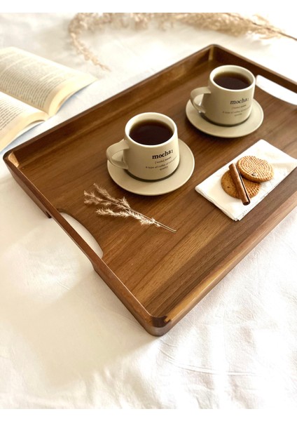 Doğal Akasya Ahşap Tepsi 48X34X4 cm Büyük Boy (L)– Sunum ve Servis Tepsisi