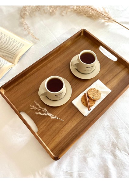 Doğal Akasya Ahşap Tepsi 48X34X4 cm Büyük Boy (L)– Sunum ve Servis Tepsisi modelleri