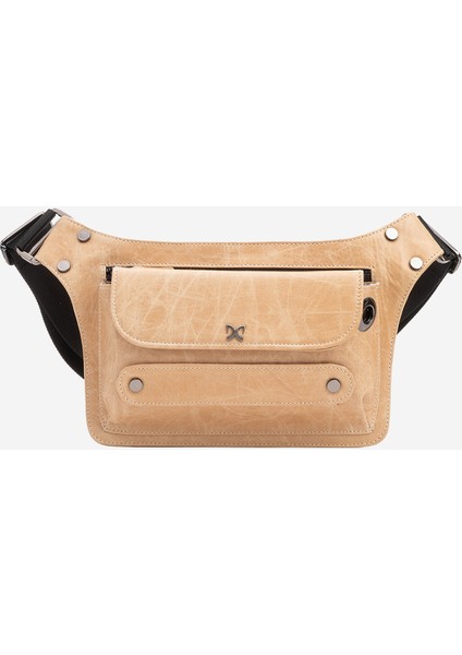 Joymax Unisex Bodybag Çanta Gerçek Deri Bej