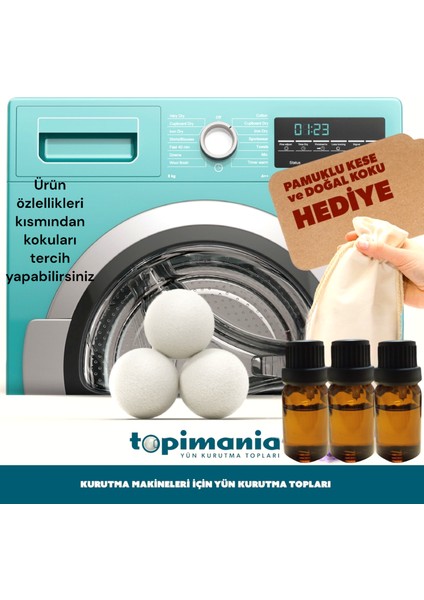 3 Adet Xxl Doğal Yerli Üretim Çamaşır Yün Kurutma Topu- 3 Adet 10 ml Koku - Kurutma Makinesi Için
