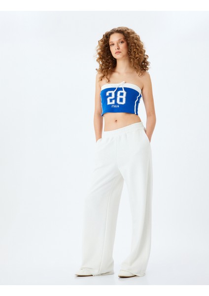 Yeni Sezon Straplez Yaka Slogan Baskılı Kolsuz Biyeli Crop Atlet