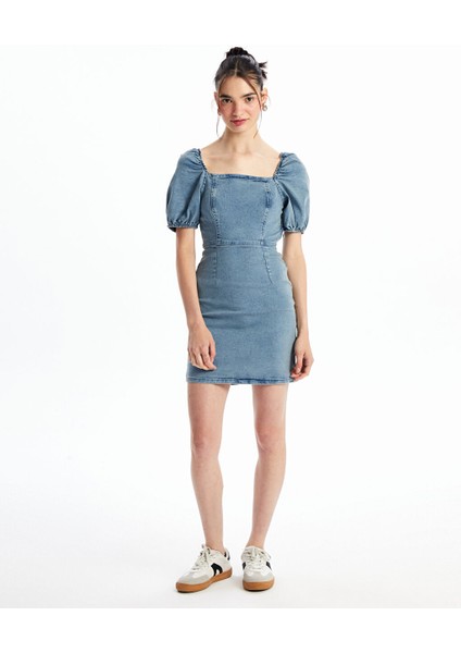 Yeni Sezon Kare Yaka Kadin Jean Elbise - S48291Z8