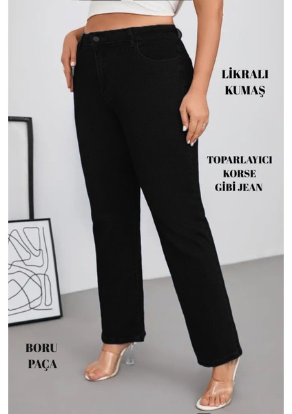 Cedy Denım - Kadın Büyük Benden Boru Paça Yüksek Bel Regular Fit Likralı Pantolon C626