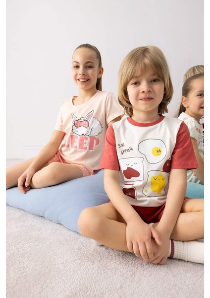 Yeni Sezon Erkek Bebek Pijama Takımı Baskılı Kısa Kollu Penye Üst Beli Lastikli Şort