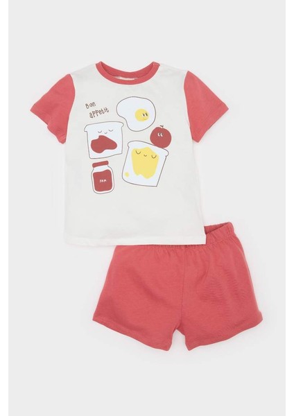 Yeni Sezon Erkek Bebek Pijama Takımı Baskılı Kısa Kollu Penye Üst Beli Lastikli Şort