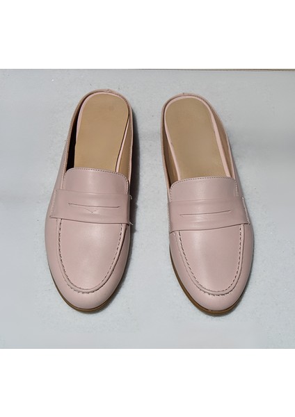 Açık Pembe Hakiki Deri Kadın Günlük Rahat Sabo Terlik