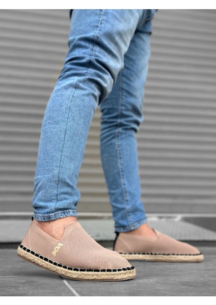 ET0224 Rahat Düz Taban Espadril Örme Triko Vizon Günlük Erkek Ayakkabı