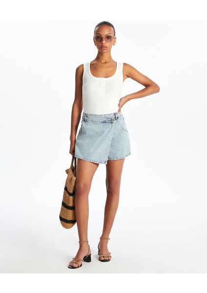 Yeni Sezon Standart Fit Kadin Jean Sort Etek - S5DN15Z8
