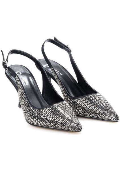 PS-31971 8 cm Topuklu Kadın Taşlı Arkası Açık Stiletto Abiye Ayakkabı