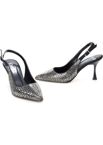 PS-31971 8 cm Topuklu Kadın Taşlı Arkası Açık Stiletto Abiye Ayakkabı fiyatları