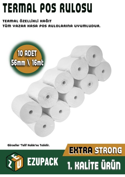 Termal Pos Yazarkasa Rulosu 56 mm x 16 mt 10 Adet 1 Paket