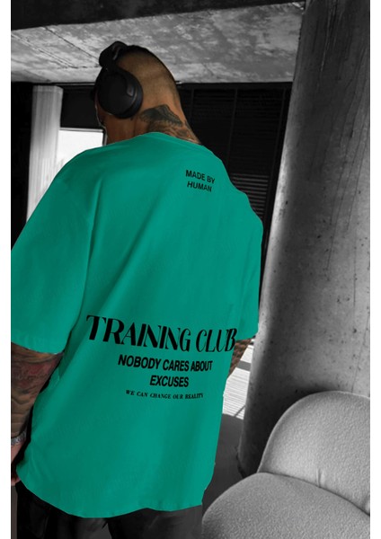 Erkek Bntn Yeşil Training Club Oversize Fit Bol Geniş Kalıp Salaş Kesim T-Shirt
