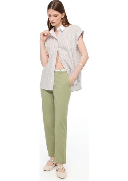 Haki Denim Slim Fit Yüksek Bel Denim